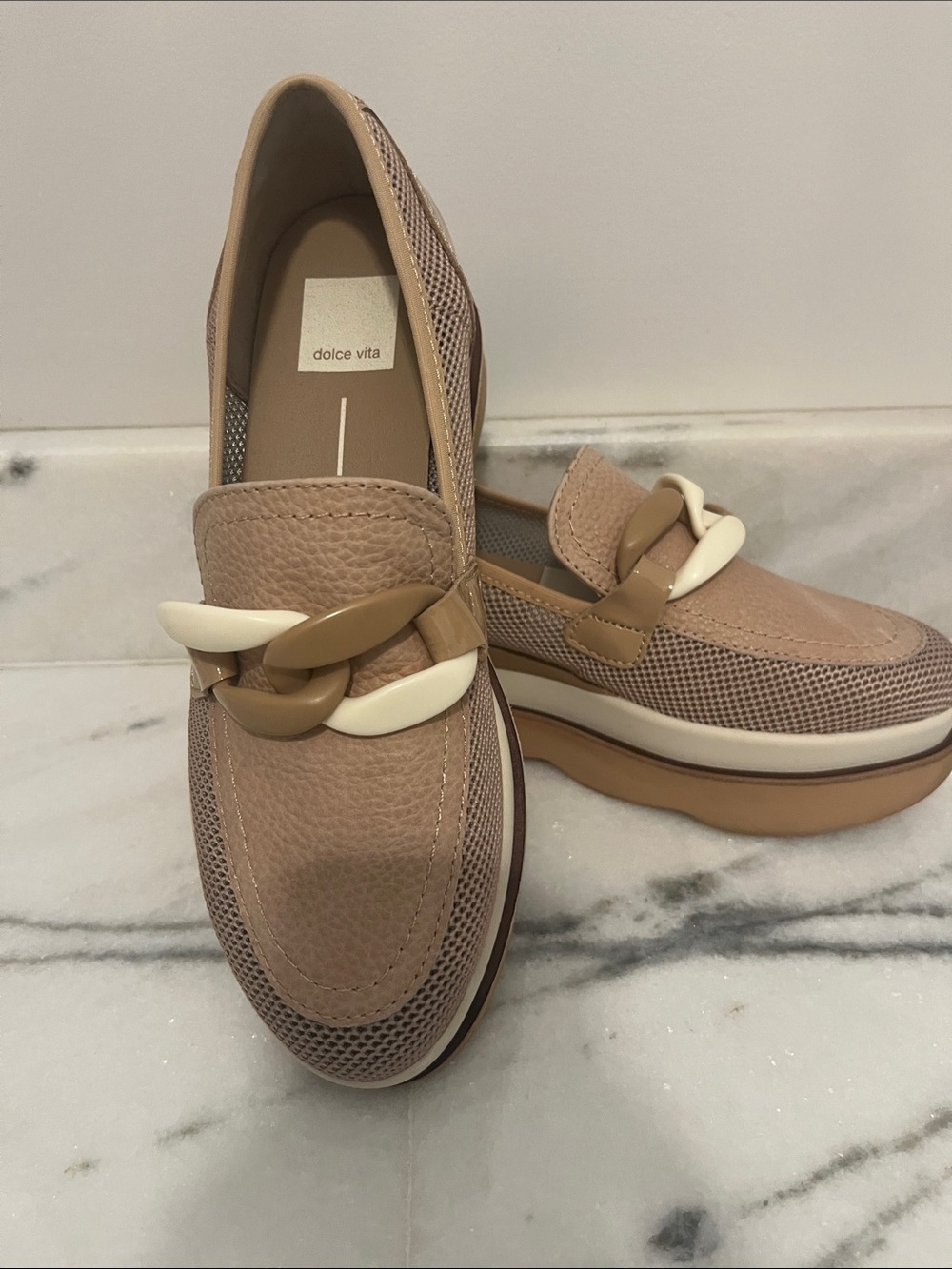 Dolce Vita Tan and Cream Chain-Link Platform Loafers